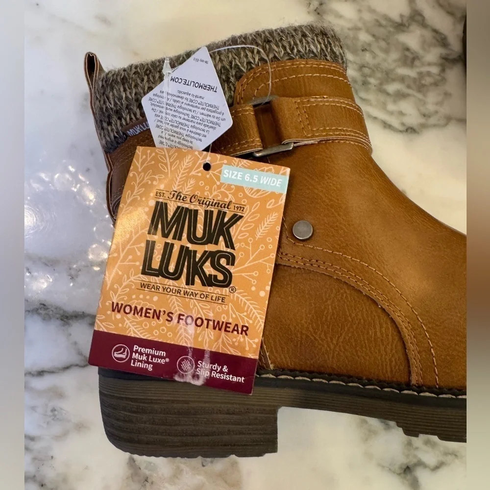 NWT Muk Luks Women’s Garland Gina Knit Cuff Ankle Boots 6.5W - wide size - Picture 9 of 13